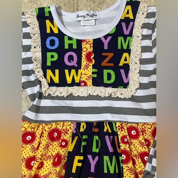 Colorful Alphabet Kids Dress with Stripes - Picture 2 of 5